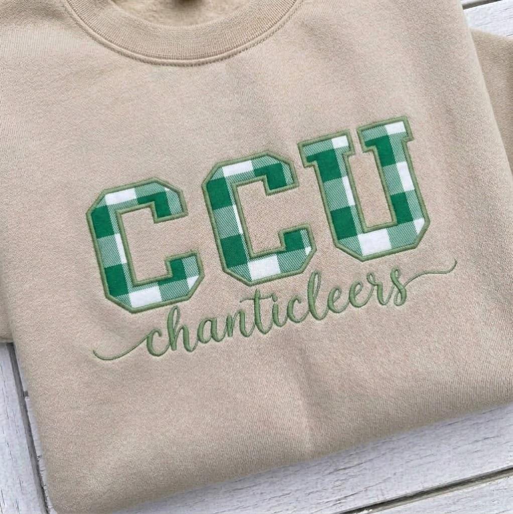 Custom Embroidered College Sweatshirt, Plaid Applique Team Mascot Game Day Crewneck