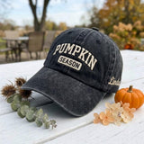 Custom Pumpkin Season Embroidered Hat, Vintage Washed Dad Hat, Personalized Side Name Baseball Cap, Fall Aesthetic Autumn Halloween Gifts