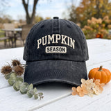 Custom Pumpkin Season Embroidered Hat, Vintage Washed Dad Hat, Personalized Side Name Baseball Cap, Fall Aesthetic Autumn Halloween Gifts