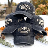 Custom Pumpkin Season Embroidered Hat, Vintage Washed Dad Hat, Personalized Side Name Baseball Cap, Fall Aesthetic Autumn Halloween Gifts