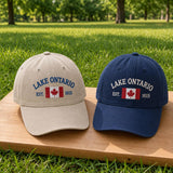 Lake Ontario Canada Flag Embroidered Hat, Vintage Great Lakes Baseball Cap, Travel Gift