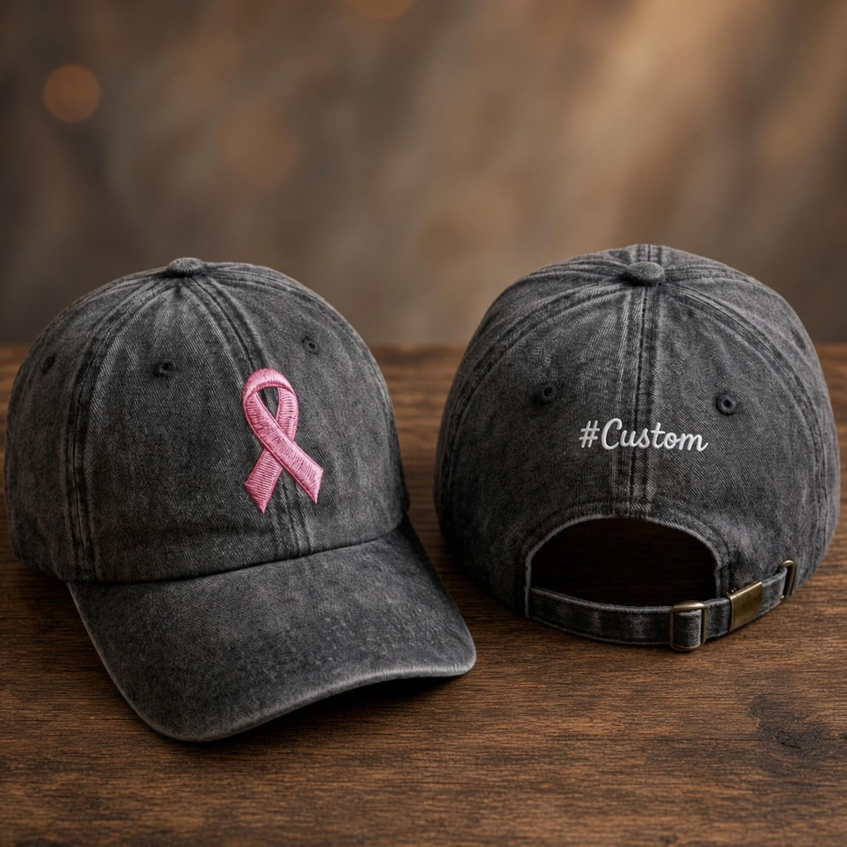Custom Breast Cancer Walk Embroidered Hat, Personalized Team Name Pink Ribbon Baseball Cap