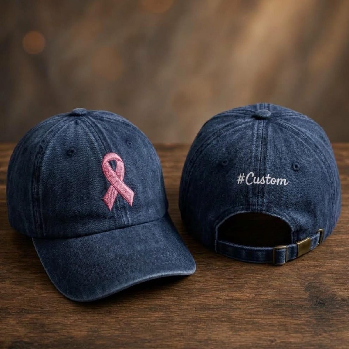 Custom Breast Cancer Walk Embroidered Hat, Personalized Team Name Pink Ribbon Baseball Cap