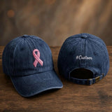 Custom Breast Cancer Walk Embroidered Hat, Personalized Team Name Pink Ribbon Baseball Cap