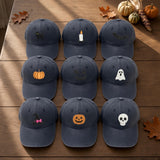 Halloween Ghost Pumpkin Bat Embroidered Hat, Mini Spooky Icons Baseball Cap