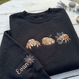 Embroidered Jumping Spider Sweatshirt, Custom Sleeve Name Spider Web Crewneck