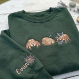 Embroidered Jumping Spider Sweatshirt, Custom Sleeve Name Spider Web Crewneck