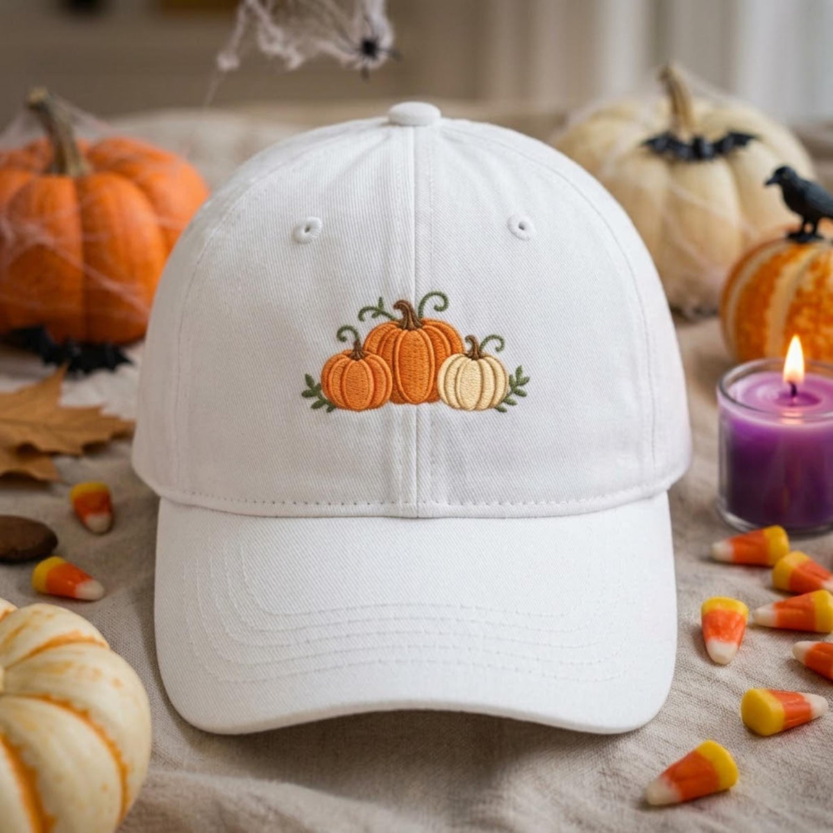 Embroidered Pumpkin Dad Hat, Vintage Washed Denim Baseball Cap, Cute Fall Aesthetic Hat, Autumn Pumpkin Embroidered Cap, Thanksgiving Gift