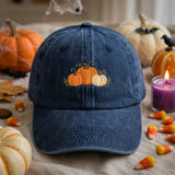 Embroidered Pumpkin Dad Hat, Vintage Washed Denim Baseball Cap, Cute Fall Aesthetic Hat, Autumn Pumpkin Embroidered Cap, Thanksgiving Gift