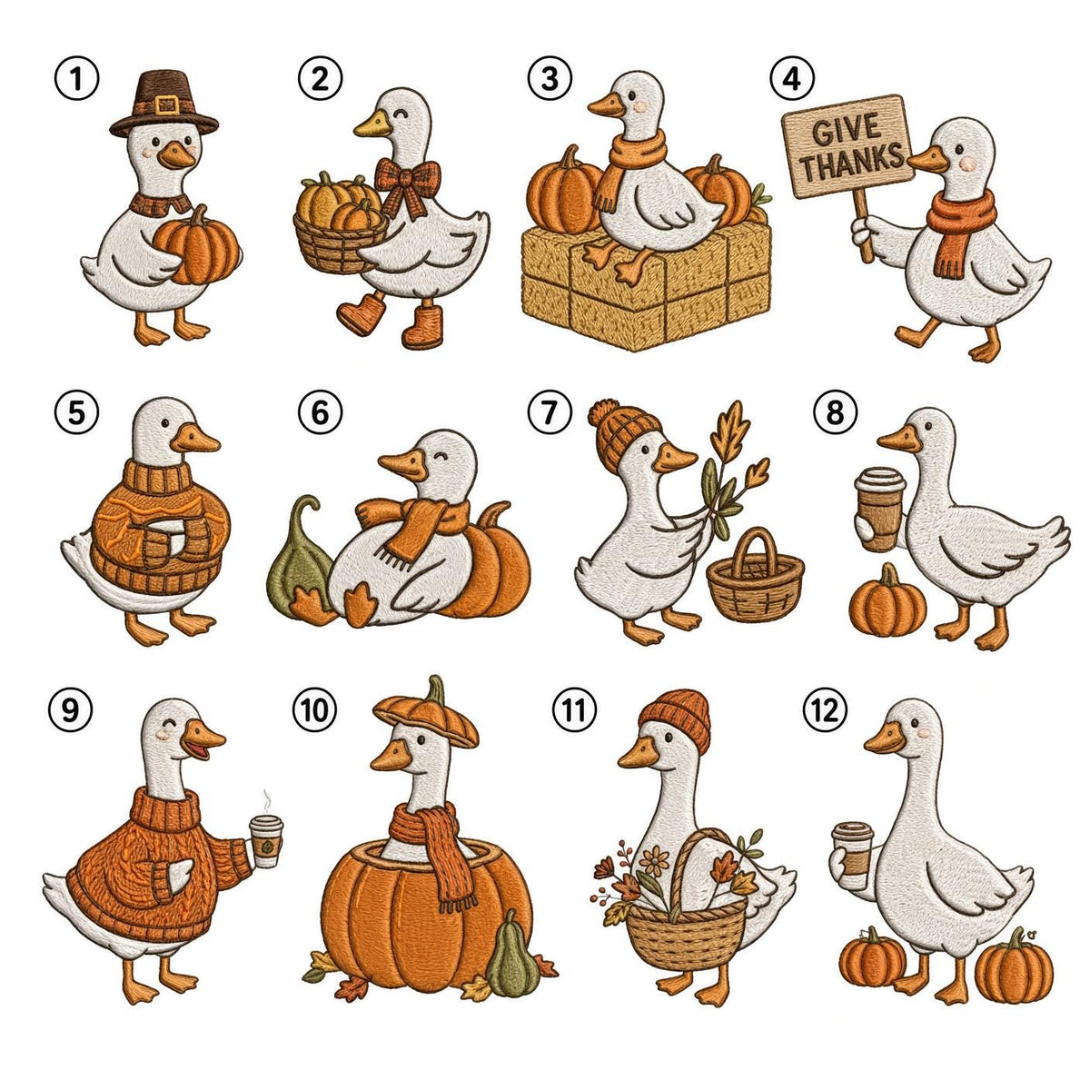 Autumn Goose Embroidered Hat, Cute Pumpkin Coffee Baseball Cap, Fall Animal Lover Gift