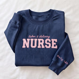 Custom Embroidered Labor and Delivery Nurse Sweatshirt, Custom L and D Nurse Shirt, Coquette Gingham Nurse Crewneck, Future LND Nurse Gift
