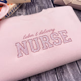 Custom Embroidered Labor and Delivery Nurse Sweatshirt, Custom L and D Nurse Shirt, Coquette Gingham Nurse Crewneck, Future LND Nurse Gift
