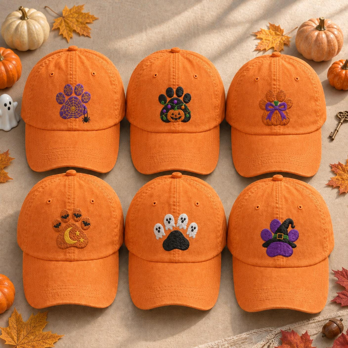 Pumpkin Dog Paw Embroidered Hat, Cute Halloween Baseball Cap, Pet Lover Gift