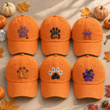 Pumpkin Dog Paw Embroidered Hat, Cute Halloween Baseball Cap, Pet Lover Gift