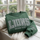 Custom Varsity Gingham Embroidered Sweatshirt, Personalized Applique College Crewneck