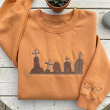 Custom Embroidered Cemetery Sweatshirt, Personalized Sleeve Name Goth Crewneck