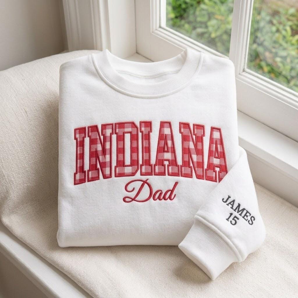 Custom Gingham State Name Embroidered Sweatshirt, Personalized Hometown Mama Crewneck