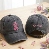 Personalized Glitter Pink Ribbon Embroidered Hat, Custom Cancer Walk Team Baseball Cap