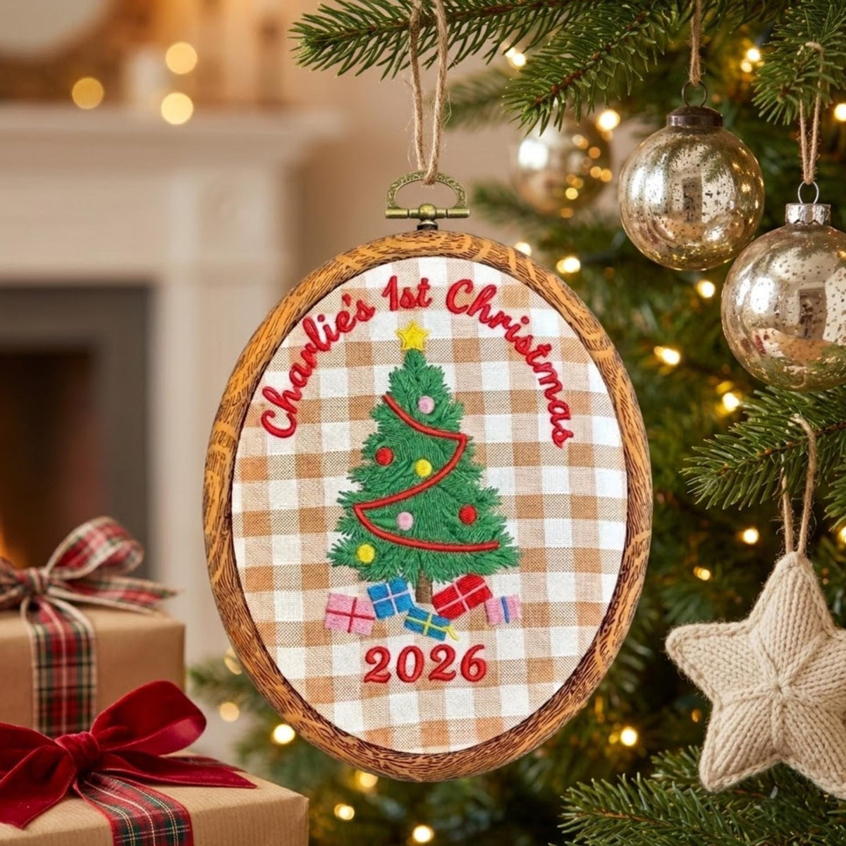 Personalized Baby 1st Christmas Ornament, Embroidered Tree Keepsake, Custom Name First Xmas Hoop 2026 Gift