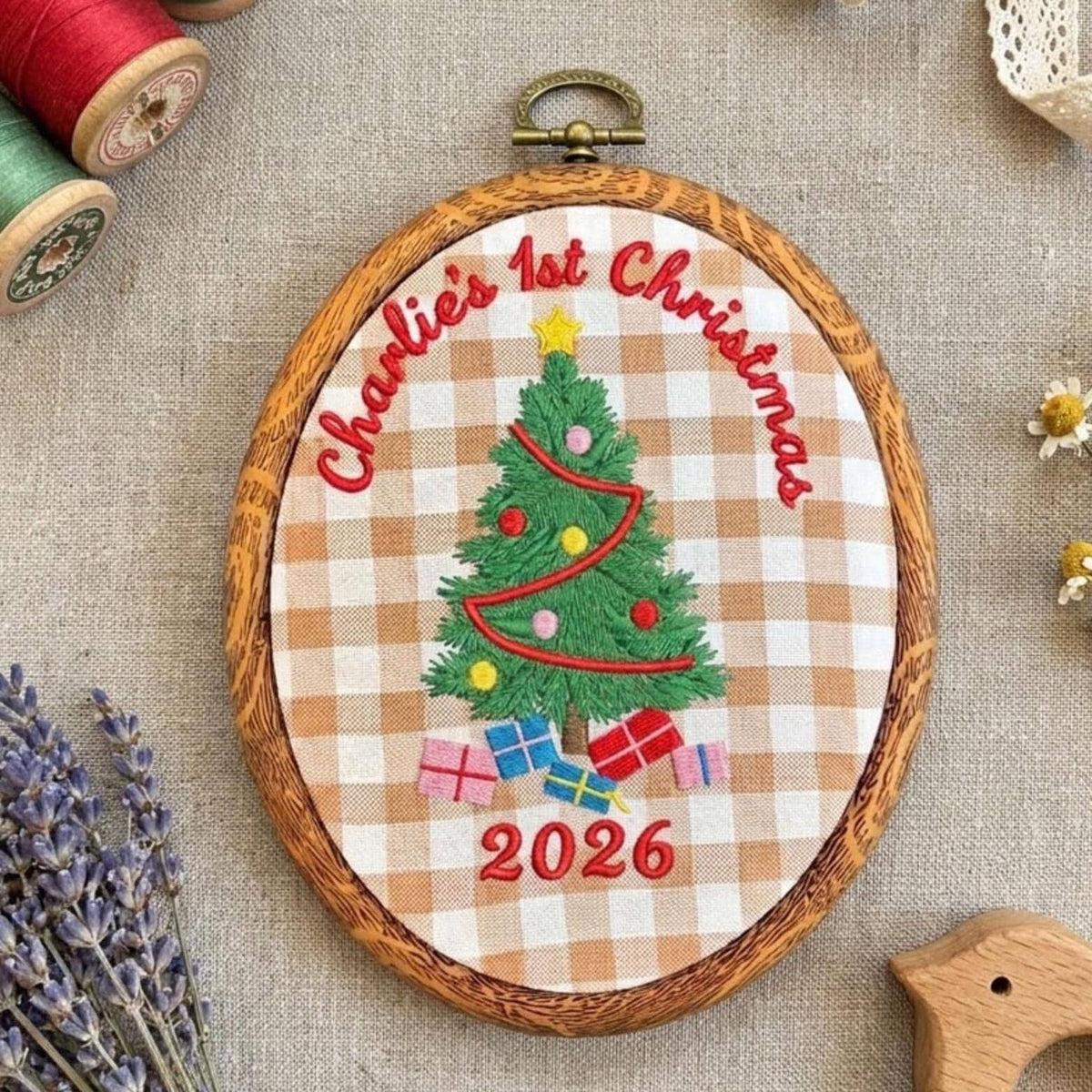 Personalized Baby 1st Christmas Ornament, Embroidered Tree Keepsake, Custom Name First Xmas Hoop 2026 Gift
