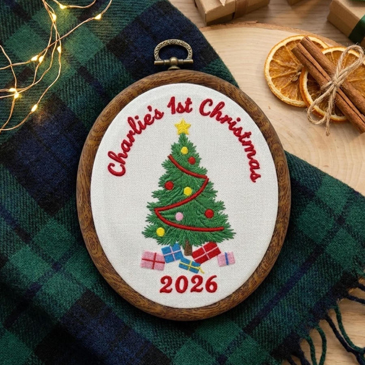 Personalized Baby 1st Christmas Ornament, Embroidered Tree Keepsake, Custom Name First Xmas Hoop 2026 Gift