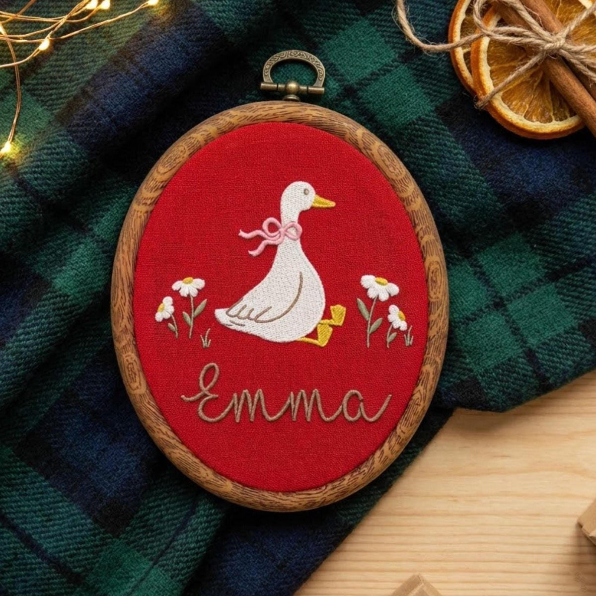 Personalized Goose Embroidery Hoop Art, Custom Baby Girl Name Sign, Embroidered Duck Nursery Decor, Baby Shower Keepsake