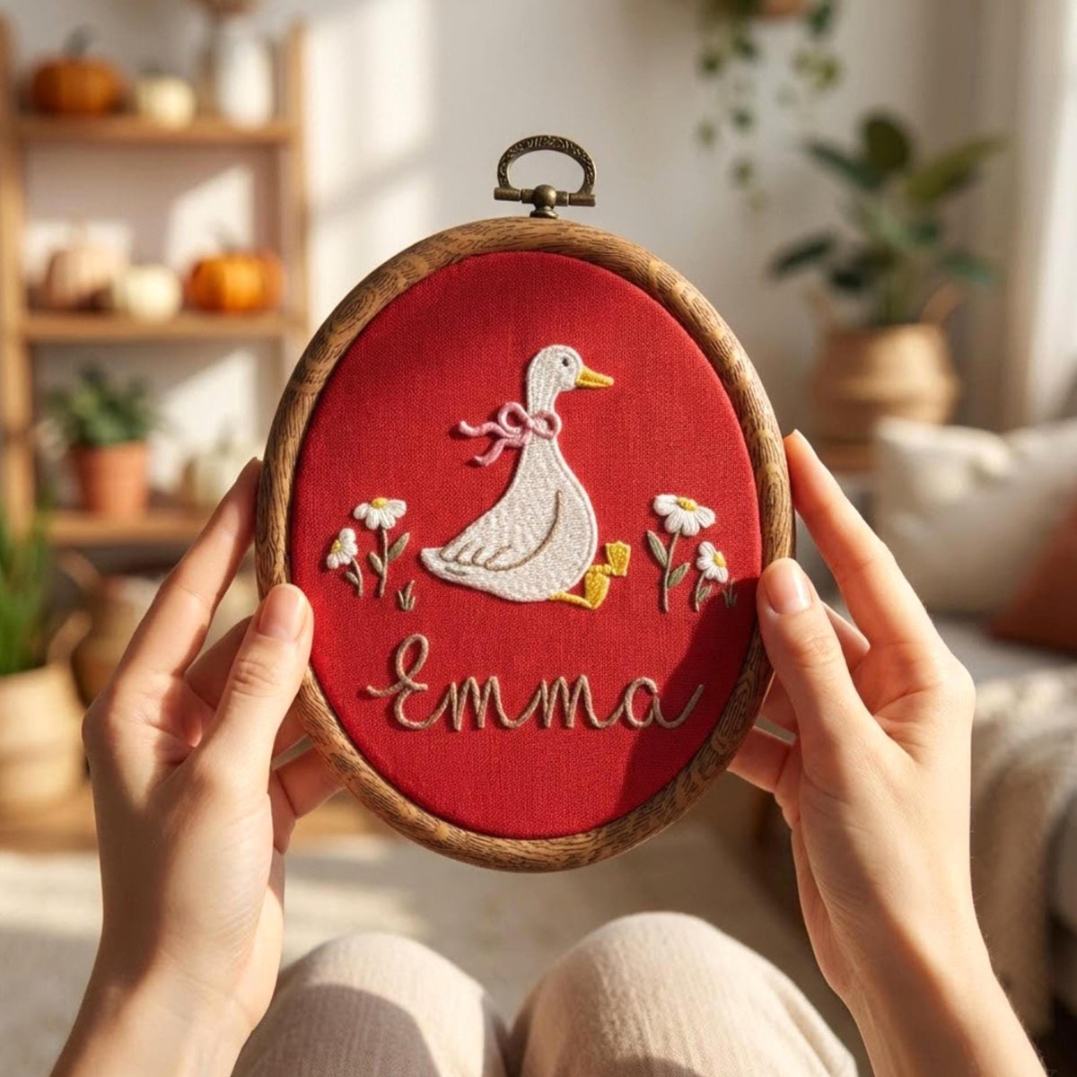 Personalized Goose Embroidery Hoop Art, Custom Baby Girl Name Sign, Embroidered Duck Nursery Decor, Baby Shower Keepsake