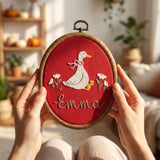Personalized Goose Embroidery Hoop Art, Custom Baby Girl Name Sign, Embroidered Duck Nursery Decor, Baby Shower Keepsake