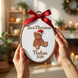 Personalized Baby 1st Christmas Ornament, Teddy Bear Keepsake, Custom Name First Xmas Hoop 2026, New Baby Boy Gift