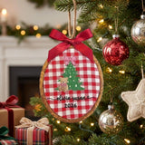 Personalized Baby First Christmas Ornament, Gingham Plaid Tree Hoop, Custom Name Xmas 2026 Keepsake, New Baby Girl Gift
