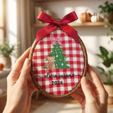 Personalized Baby First Christmas Ornament, Gingham Plaid Tree Hoop, Custom Name Xmas 2026 Keepsake, New Baby Girl Gift