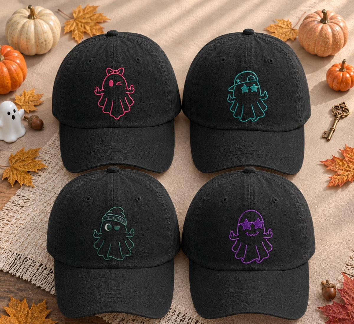 Cute Ghost Halloween Embroidered Hat, Minimalist Spooky Baseball Cap, Autumn Gift