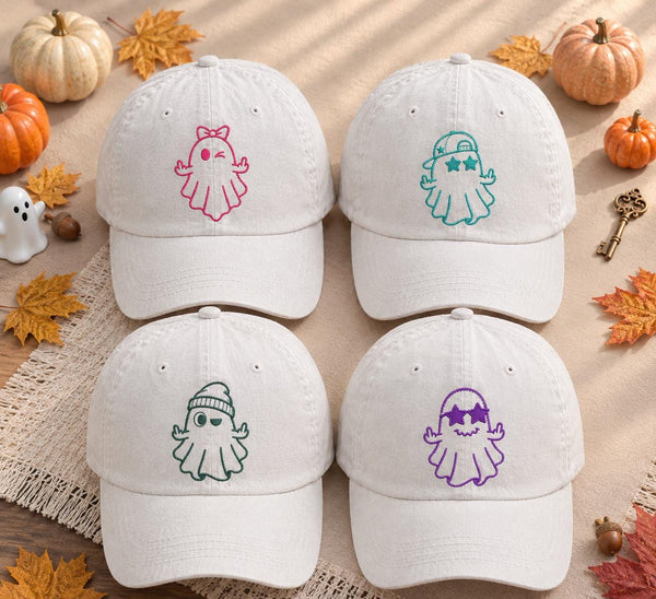 Cute Ghost Halloween Embroidered Hat, Minimalist Spooky Baseball Cap, Autumn Gift