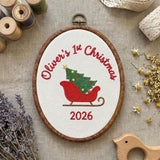 Personalized Baby Boy 1st Christmas Ornament 2026 - Embroidered Sleigh Tree Keepsake Hoop