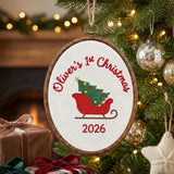Personalized Baby Boy 1st Christmas Ornament 2026 - Embroidered Sleigh Tree Keepsake Hoop