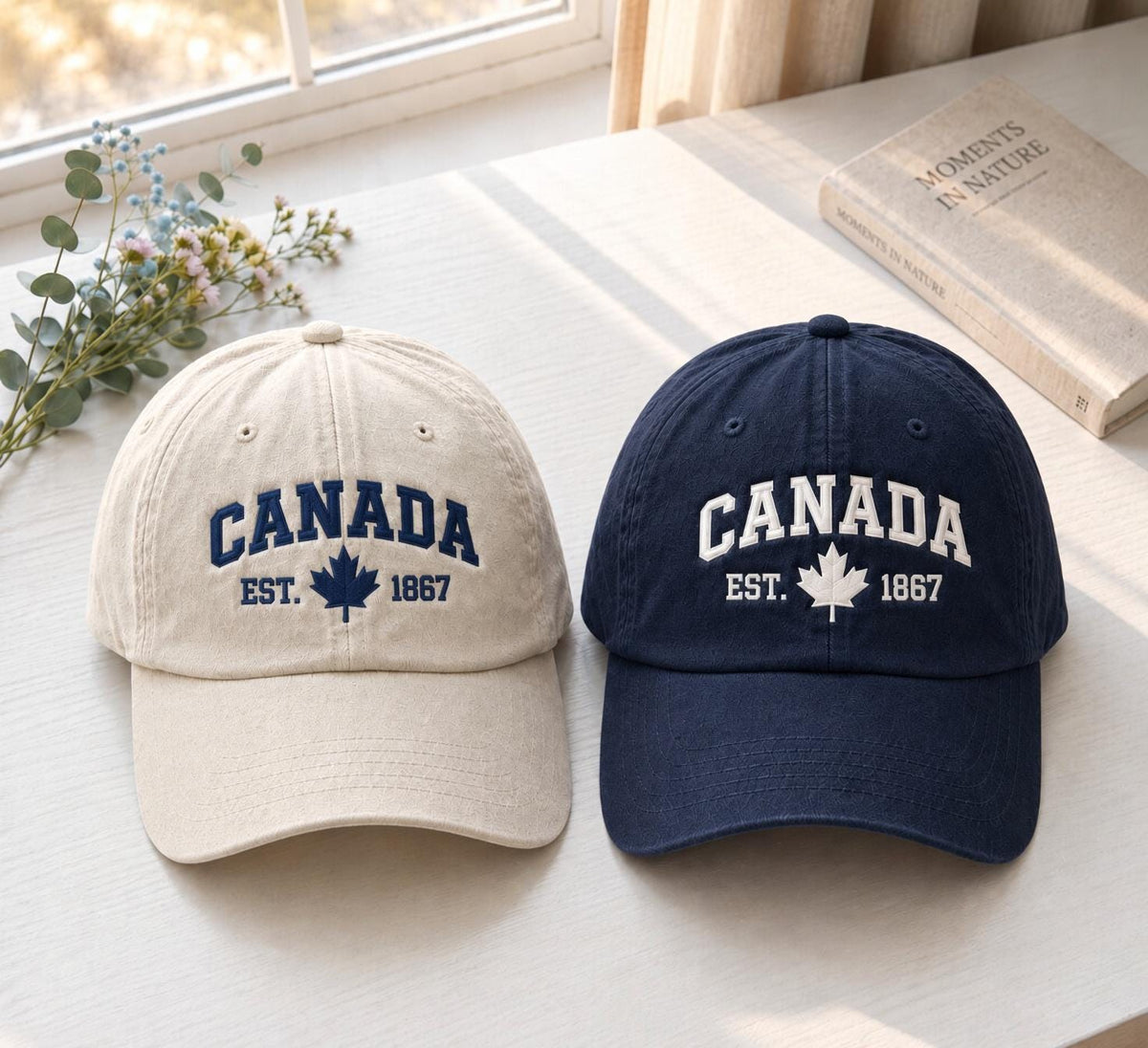 Canada Maple Leaf Embroidered Hat, Vintage Washed Patriotic Baseball Cap, Lake Ontario Travel Gift
