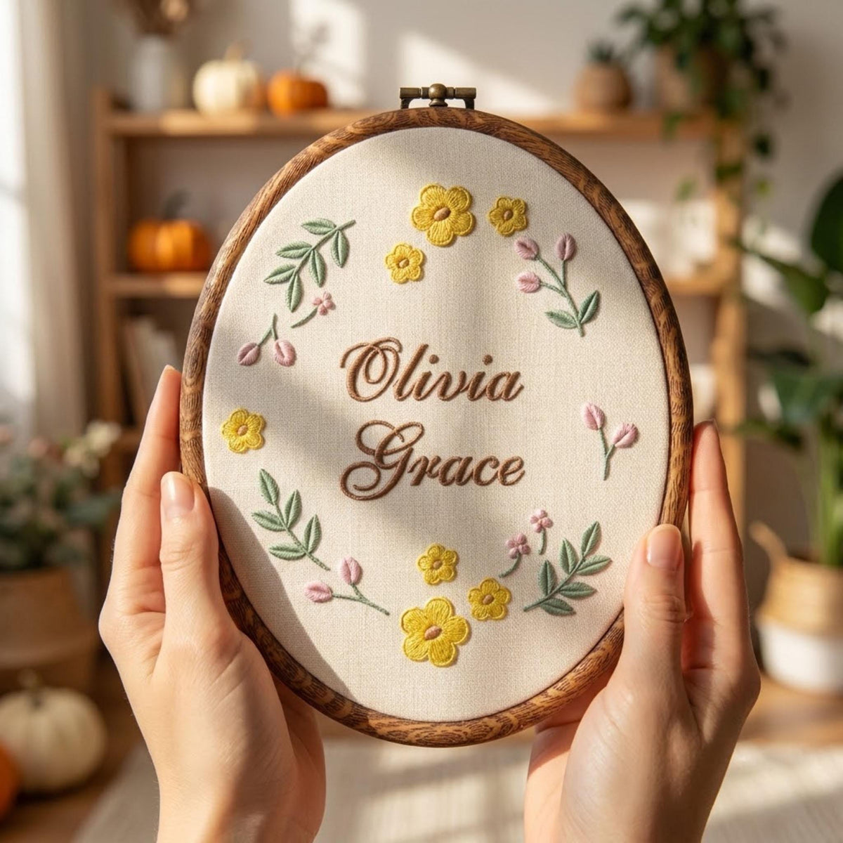 Personalized Floral Baby Name Sign, Rose Wreath Embroidery Hoop Art, Custom Nursery Wall Decor, Baby Shower Girl Gift