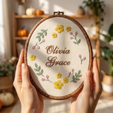 Personalized Floral Baby Name Sign, Rose Wreath Embroidery Hoop Art, Custom Nursery Wall Decor, Baby Shower Girl Gift