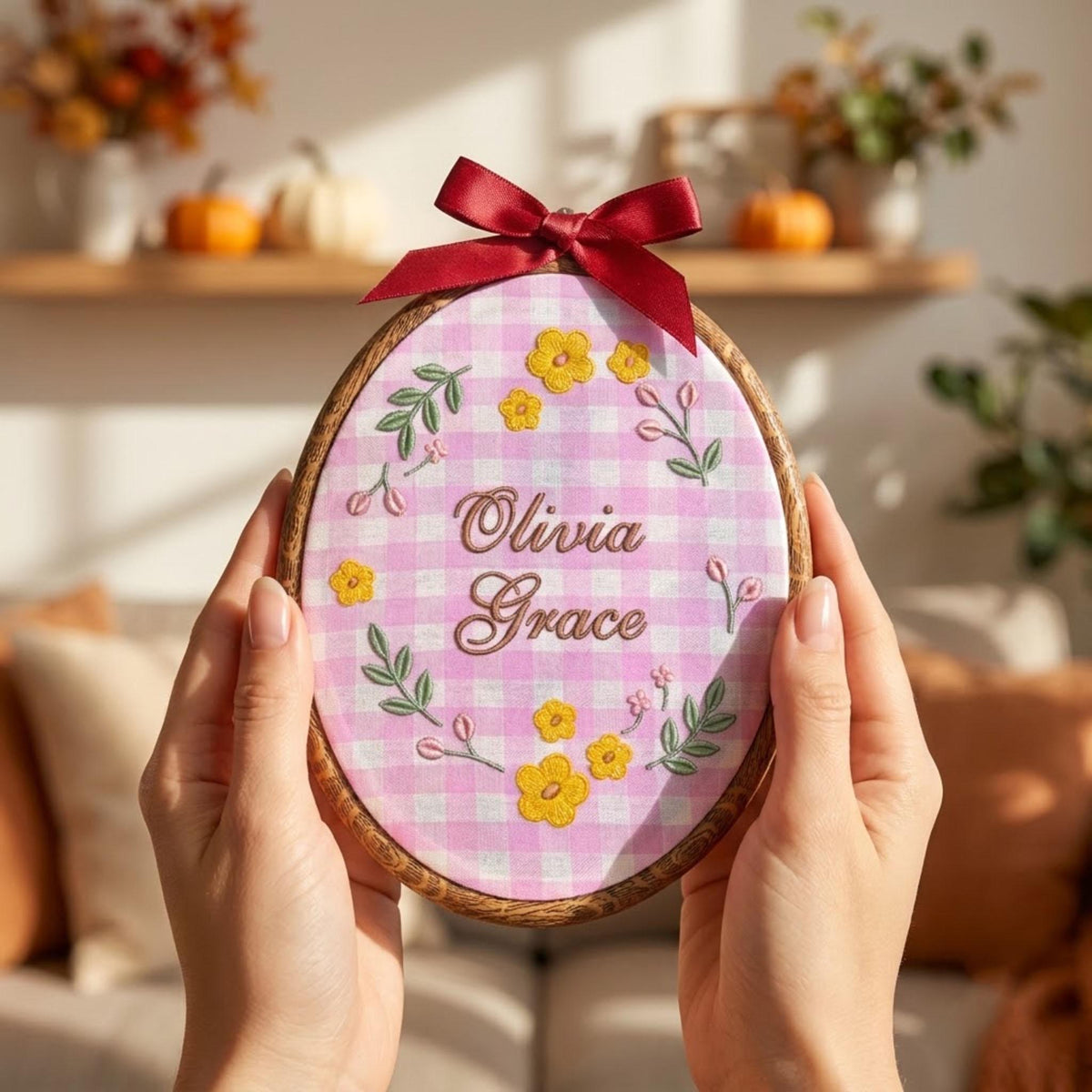 Personalized Floral Baby Name Sign, Rose Wreath Embroidery Hoop Art, Custom Nursery Wall Decor, Baby Shower Girl Gift