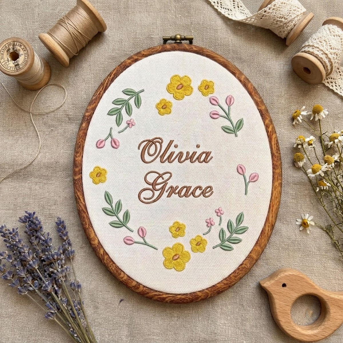 Personalized Floral Baby Name Sign, Rose Wreath Embroidery Hoop Art, Custom Nursery Wall Decor, Baby Shower Girl Gift