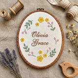 Personalized Floral Baby Name Sign, Rose Wreath Embroidery Hoop Art, Custom Nursery Wall Decor, Baby Shower Girl Gift