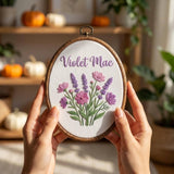 Personalized Floral Name Sign, Pink Gingham Nursery Decor, Custom Lavender Hoop Art, Embroidered Baby Girl Gift