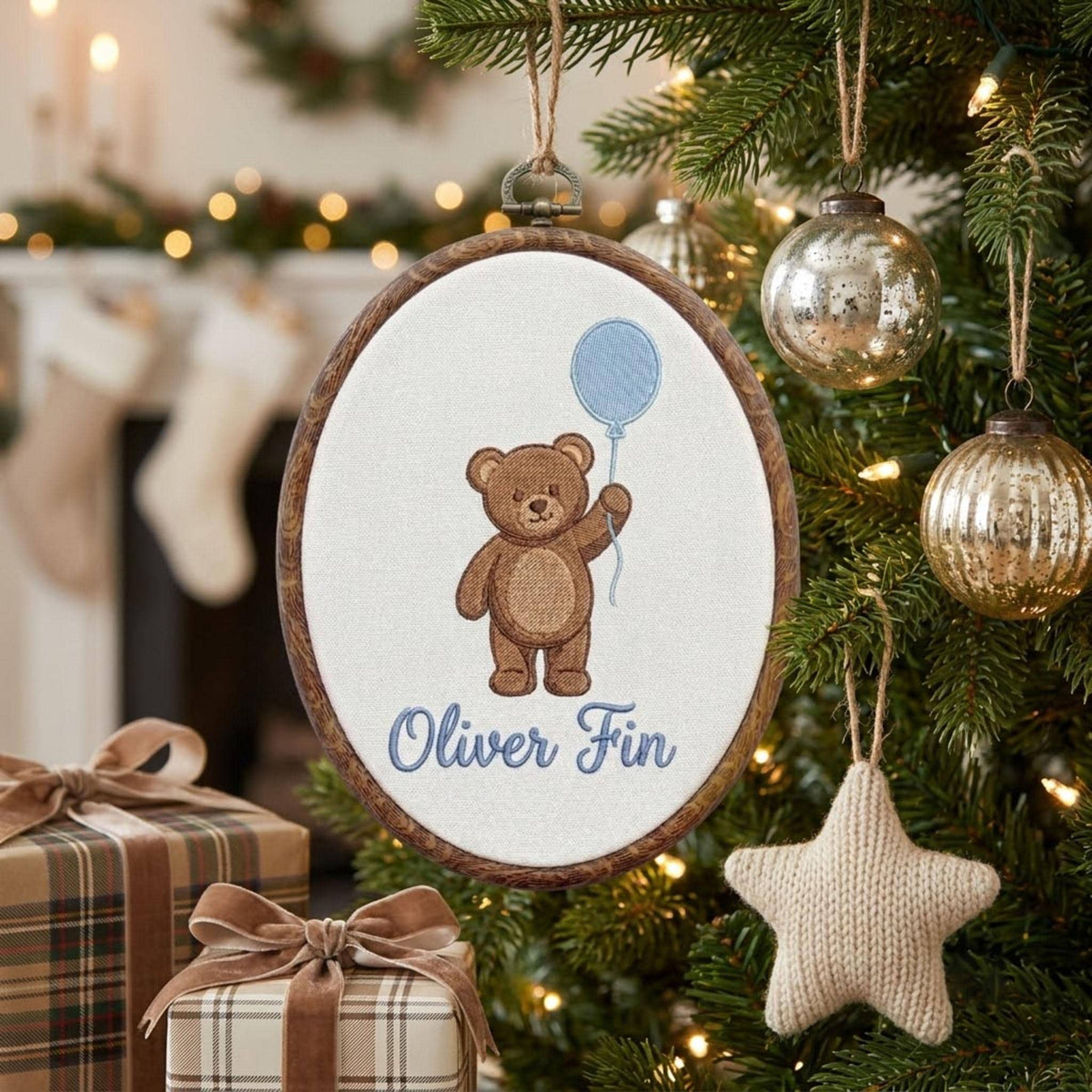 Personalized Teddy Bear Embroidery Hoop Art, Custom Baby Boy Name Sign, Nursery Wall Hanging Decor, Baby Shower Keepsake