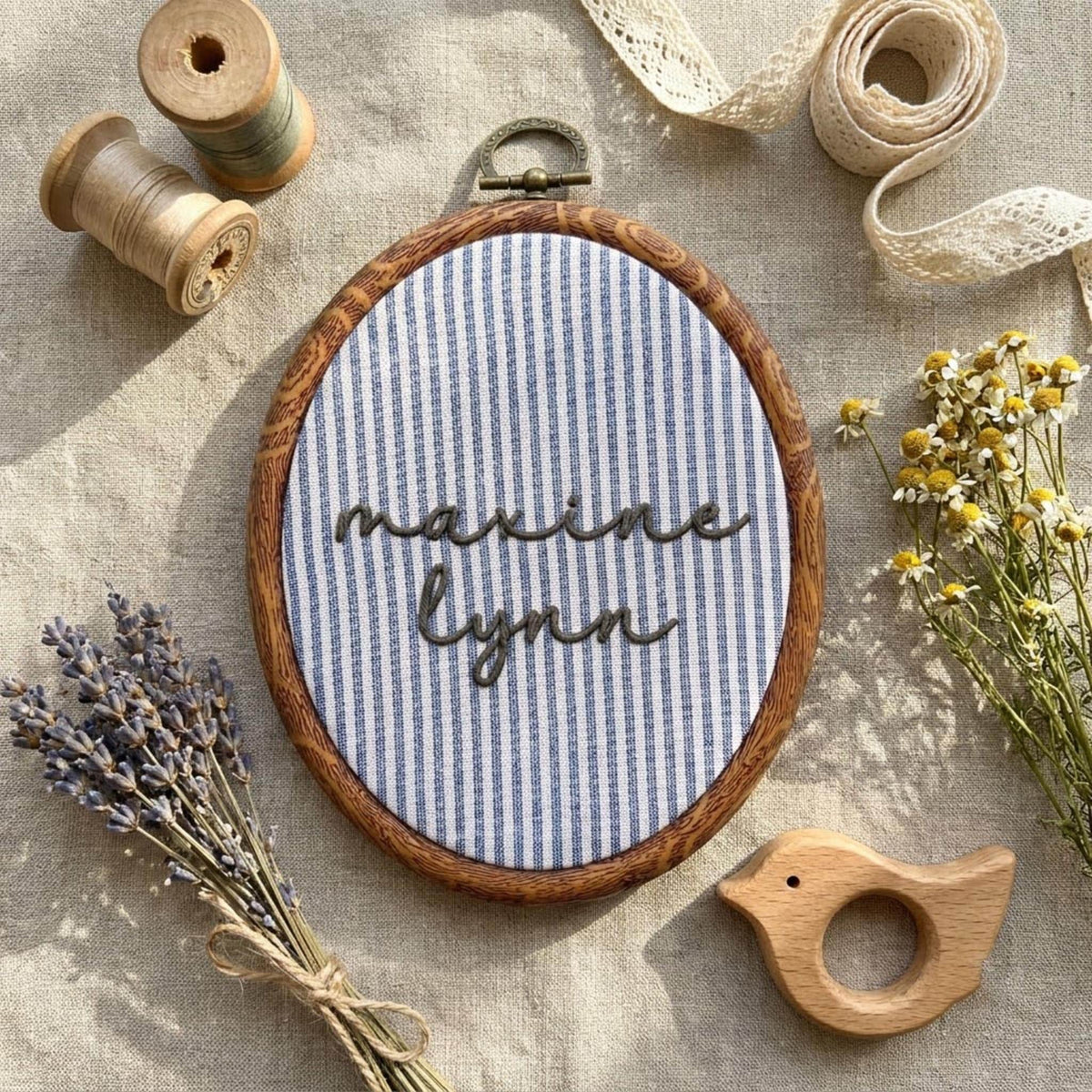 Personalized Name Sign, Gingham Plaid Embroidery Hoop Art, Custom Nursery Wall Decor, Baby Shower Keepsake Gift