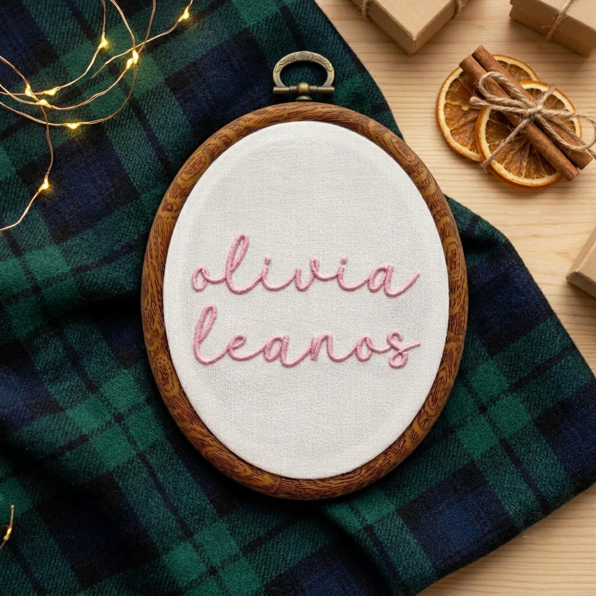 Personalized Name Sign, Gingham Plaid Embroidery Hoop Art, Custom Nursery Wall Decor, Baby Shower Keepsake Gift