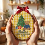 Personalized Baby 1st Christmas Ornament, Plaid Teddy Bear Keepsake, Custom First Xmas Hoop 2026, Holiday New Baby Gift