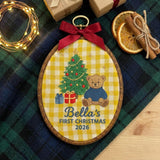 Personalized Baby 1st Christmas Ornament, Plaid Teddy Bear Keepsake, Custom First Xmas Hoop 2026, Holiday New Baby Gift