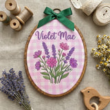 Personalized Floral Name Sign, Pink Gingham Nursery Decor, Custom Lavender Hoop Art, Embroidered Baby Girl Gift
