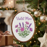Personalized Floral Name Sign, Pink Gingham Nursery Decor, Custom Lavender Hoop Art, Embroidered Baby Girl Gift