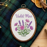 Personalized Floral Name Sign, Pink Gingham Nursery Decor, Custom Lavender Hoop Art, Embroidered Baby Girl Gift